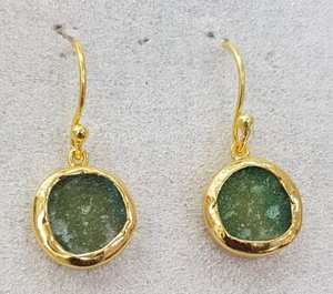 Offre vente nouvelles boucles d'oreilles goutte Agate verte pierre brute classique 24k plaqué or laiton bijoux pour femmes - Product Image 1
