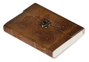 Journal en cuir véritable 100% fait à la main Vintage couleur anthracite vélo motif carnet de croquis et carnet de notes Pages blanches vierges planificateur de jour - Product Image 3