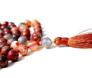 Tibétain 108 Mala perles pierres précieuses rondes perles Mala collier - Product Image 2