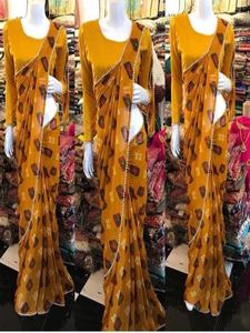 ผ้าส่าหรีดีไซน์ใหม่ล่าสุดชุดปาร์ตี้งานแต่งงานสตรีชุดผ้าไหมผ้าจอร์เจียปักลายส่าหรีกับเสื้อสตรีชนเผ่า - Product Image 4