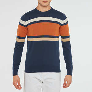 Morbido tessuto 100% cotone maglioni da uomo maniche lunghe filato naturale a righe - Product Image 1