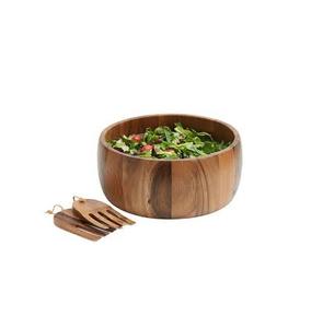 Nique Round-cuenco de madera para servir, cuenco de amboo Salad Bbúho para tamaño personalizado y forma hecha a mano, tenedor y cuchara pulida - Product Image 1
