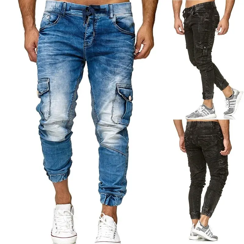 2021 Europe and the United States new men's jeans, denim fabric casual sports pants, spring and autumn personality jeans OEM