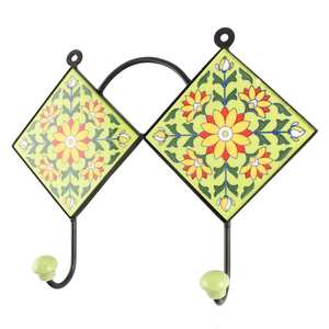 Green Ceramic Sunflower Multipurpose Wall Hooks Wall Hanging Clothes Holders Wall Hanging Clothes Hangers Durable Indian Craft - Product Image 1