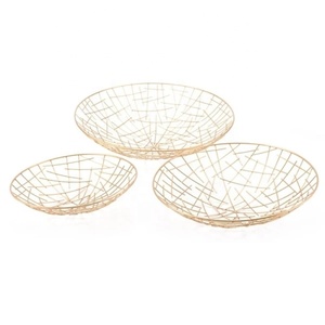 Modern Metal <b>Wire</b> Bowls Set Handmade Decorative Serving Dish Golden Geometric Design - Product Image 1