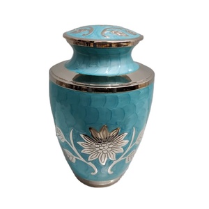 โกศบรรจุอัฐิอะลูมิเนียมลายดอกไม้สีฟ้า สำหรับบรรจุอัฐิของมนุษย์ โกศสำหรับผู้ใหญ่ โกศที่ระลึกตกแต่ง งานฝีมือสำหรับพิธีศพ - Product Image 1