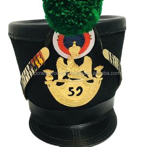 หมวกแฟชั่นวินเทจ หนังแท้ 100% และขนสัตว์ ปักมือ รับทำโลโก้ตามสั่ง หมวกชาวฝรั่งเศสแบบ Shako - Product Image 4