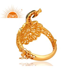 Diseño de pavo real blanco de piedras preciosas de circón de latón chapado en oro de joyería de brazalete de moda mayorista - Product Image 5