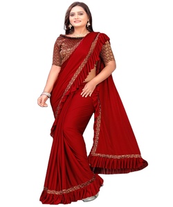 ชุดปาร์ตี้ผ้าไหมส่าหรีออกแบบใหม่ล่าสุดของผู้หญิงชุดส่าหรีกับเสื้อญี่ปุ่นผ้าซาตินผ้านุ่มพิมพ์ลายดิจิตอล - Product Image 1