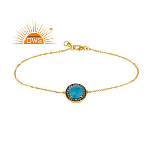 Pulsera de plata de ley 925 chapada en oro, anillo Certificado de piedras preciosas turquesa y CZ, joyería de plata al por mayor - Product Image 1