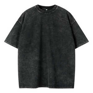 เสื้อยืดผู้ชายขนาดใหญ่พิเศษสไตล์วินเทจขนาดใหญ่พิเศษผ้าคอตตอน100% ซักสีดำพิมพ์ไหล่ตกขนาดพิเศษงาน OEM ตามสั่ง - Product Image 2