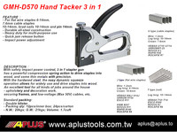 APLUS GMH-D570 Agrafeuse manuelle en acier 3-en-1 pour agrafes plates et câbles de 7,6 mm, capacité 6-14 mm, 156 agrafes, bricolage