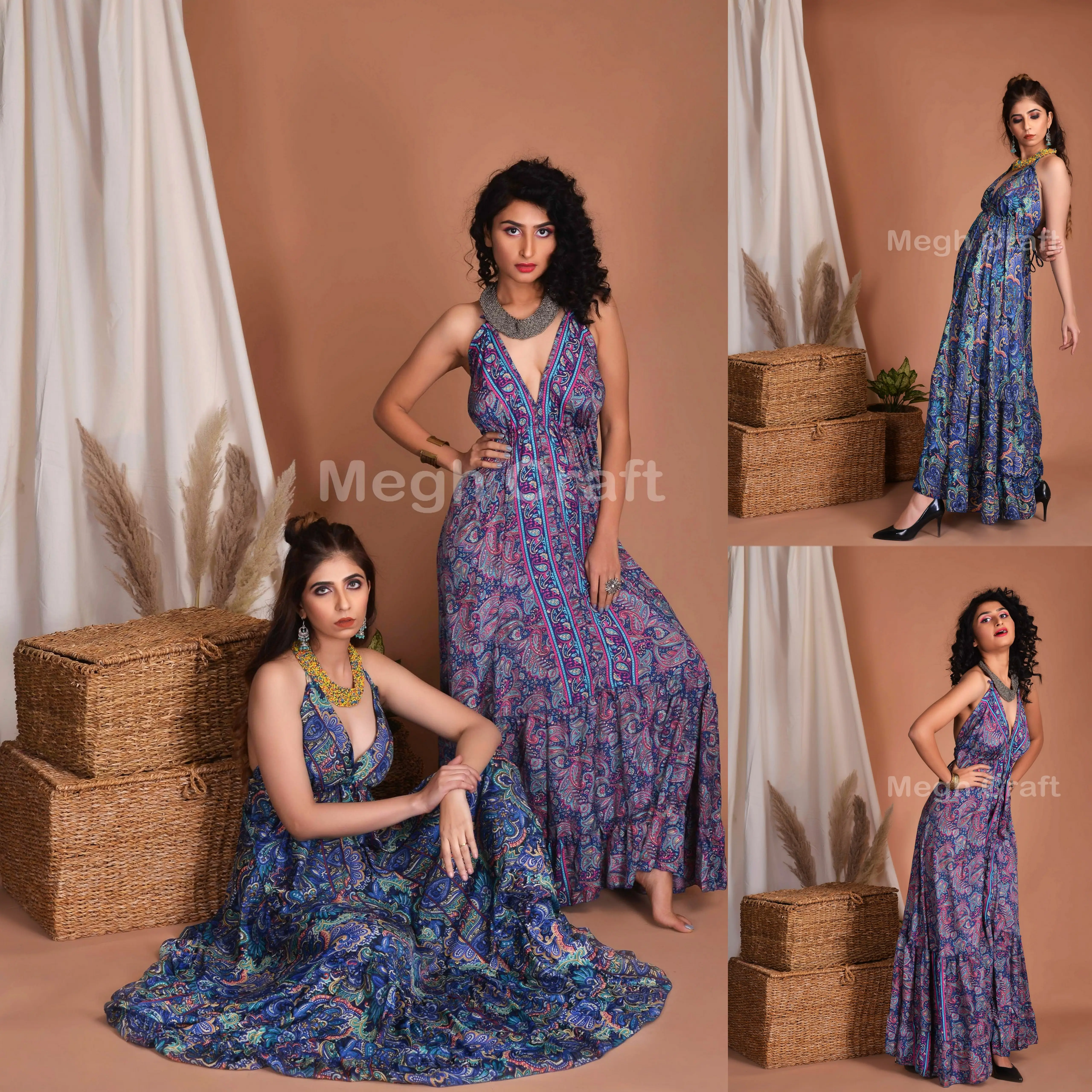 Gaun Maxi Pakaian Pantai Musim Panas-Gaun Maxi Belah Samping-Gaun Maxi BOHEMIA-Busana Boho-Mode Spanyol