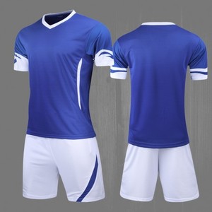 Ensemble de maillot de football pour homme bleu et blanc à col en V, manches courtes, polyester respirant, uniforme de football pour adulte, toutes saisons - Product Image 1