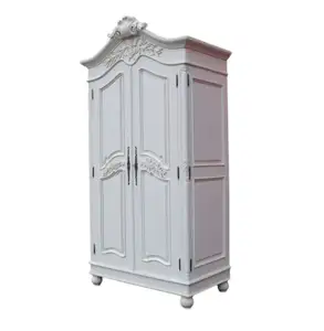 Armario de estilo francés de dos puertas, madera de caoba tallada, dormitorio sólido, armarios portátiles