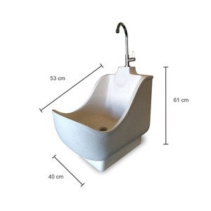 Lavabo Ovalado Moderno con Pedestal Wudumate - Lavabo Musulmán para Lavado de Pies de Terrazo con Desagüe - Product Image 2