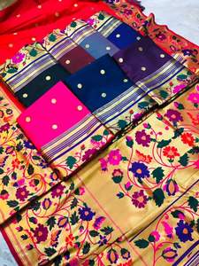 Nuevo Sari Paithani Tradicional Indio, Atractivo, de Seda Pura Suave con Bordado Zari Dorado, Tejido a Mano, para Mujer, Venta al por Mayor en Línea - Product Image 6