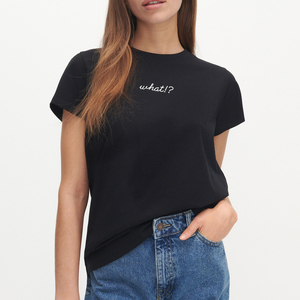 T-shirt décontracté pour femme OEM 2021, col rond, manches courtes, imprimé lettres, coupe ajustée, été - Product Image 4