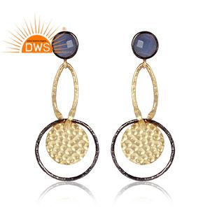 Pendiente colgante de tuerca chapado en oro de latón con acabado martillado, joyería de moda para mujer, regalo para su colección clásica - Product Image 1