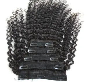 High Quality curly clip in extensions hand tied 100% human, Clip In Extensions Wavy Lace Clips In Hair Extension