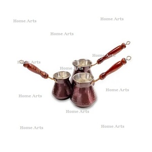 <b>Set</b> Of 4 Copper Hammered Tea <b>Pot</b> With Wooden Handle Customized Size Tea <b>Pot</b> From Best Exporter In India - Product Image 2