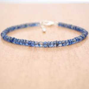 92.5 Sterling <b>Silver</b> Handmade Beaded Bracelet Natural Kyanite Gemstone Beads Gold Plated Rondelle Faceted <b>Indian</b> Religious Gift - Product Image 4
