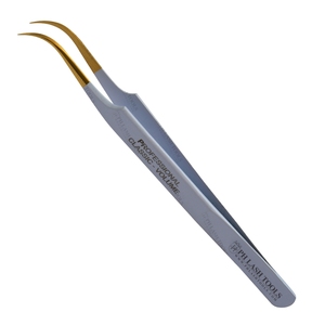 Super Quality Light Curved Eyelash Extension Tweezer Tip Gold and White Private Label, Fine Curved Eyelash Extension Tweezers - Product Image 2