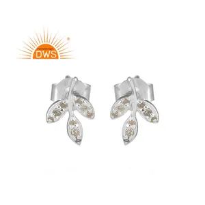 Trendy Top Selling Sterling Silver Leaf Design Stud Earring Natural Diamond Earring Supplier Dainty Collection