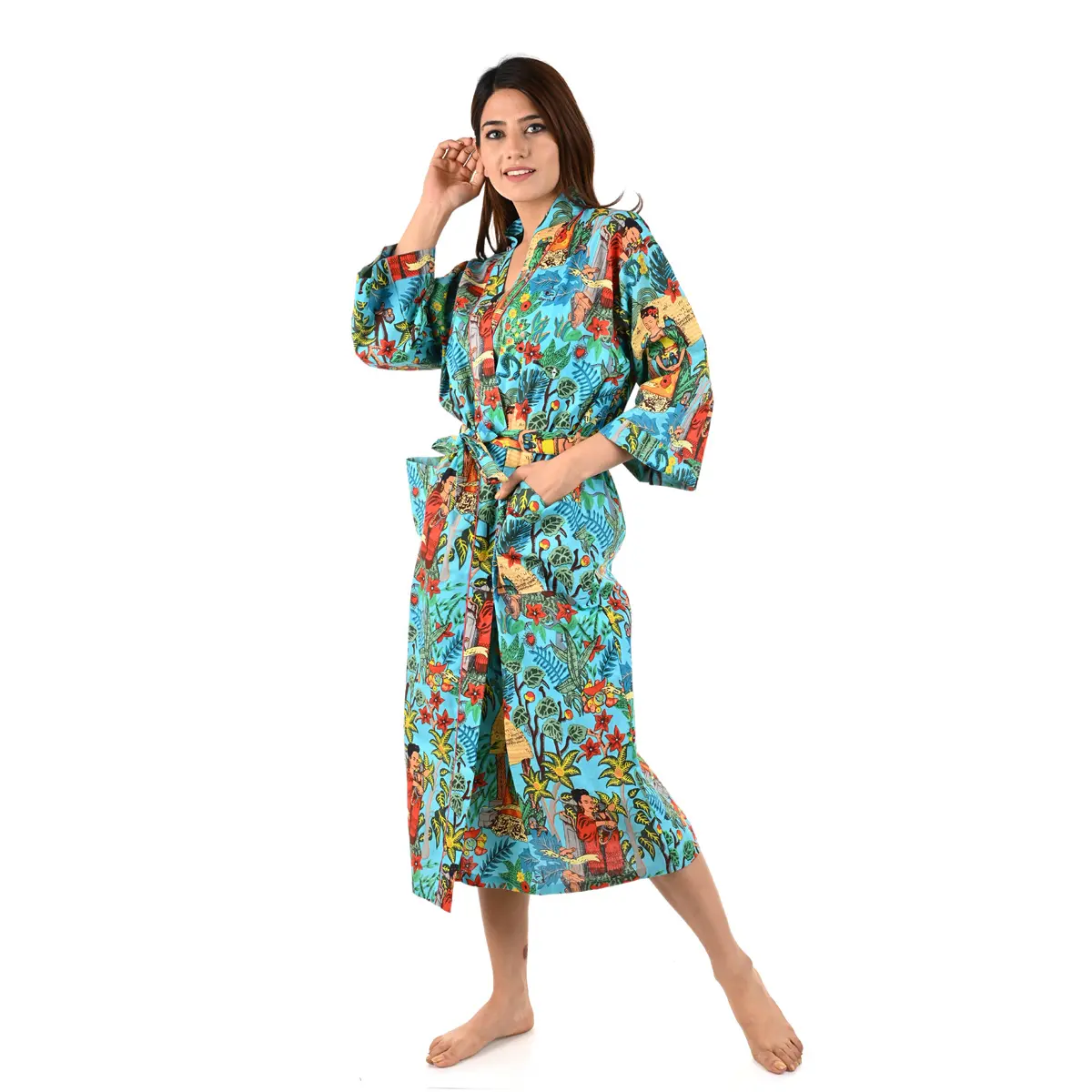 Femmes Longue Imprimée Coton Kimono Peignoir