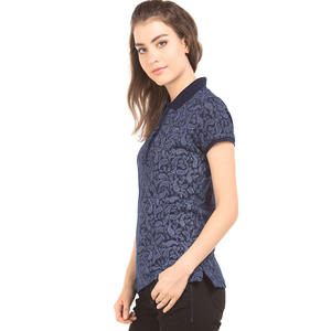 Polo Femme Bleu Floral Décontracté Tricoté Streetwear - Product Image 6