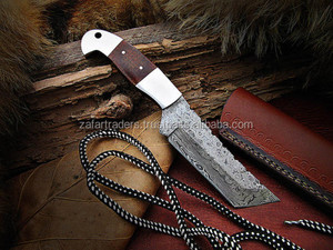 Damascus Bush <b>Craft</b> Knife Olive Wood Steel Bolster Handle Hunting Camping Survival Cutting <b>Tool</b> 4mm Blade 4" 8" Overall Length - Product Image 2