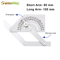 Acero Inoxidable GoldenWay # Transportador de ángulos de 180 grados con escala grabada, 51x51 cm, brazos cortos y largos de 50 cm, modelo GASP03003