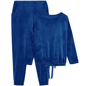 Customized Plus Size Ladies Lounge Wear Velour Pajama <b>Top</b> Set with Elastic Waist Lightweight for Summer/Autumn/Spring - Product Image 2