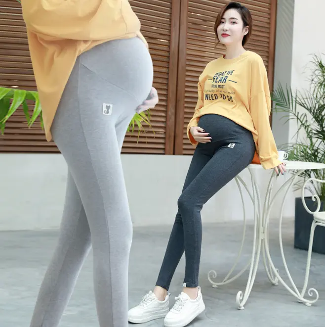 높은 품질 코튼 임산부 바지 유행 출산 레깅스 단색 조절 허리 밴드 여성 착용