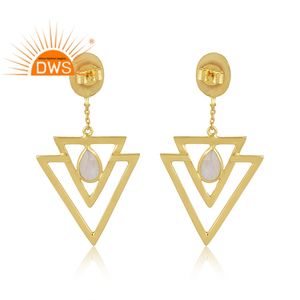 ล่าสุดเงินสเตอร์ลิงชุบทองธรรมชาติรุ้งดวงจันทร์หินพลอยห้อยต่างหูสำหรับผู้ผลิตเครื่องประดับ - Product Image 5