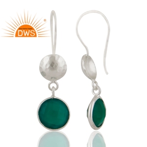 Handmade Sterling Silver Dangle Earrings Suppliers Natural Round <b>Green</b> Onyx Gemstone Earrings Jewelry Vintage Collection - Product Image 2