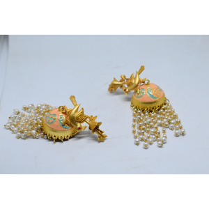 Meenakari-pendientes de aro de latón con acabado mate dorado para niñas y mujeres, pendientes de tuerca de piedra jhumka, diseño tradicional, novedad, venta al por mayor - Product Image 2