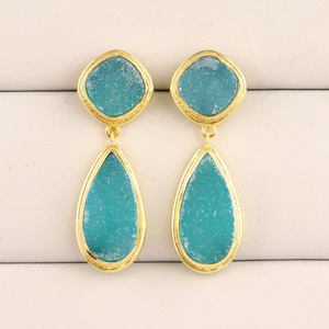 Pendientes colgantes de oro de 24 quilates para niñas, aretes colgantes, oro de 24 quilates, estilo bohemio, natural, aqua sugar, regalo de San Valentín - Product Image 1