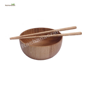 Cuenco redondo de madera gruesa Natural, cuenco de madera para arroz, sopa, masa, comida, fruta, ensalada, cuencos para servir - Product Image 5