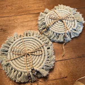 Handmade Cotton <b>Round</b> Table Coasters Bohemian Style Solid Color With Tassels For Home Decor - Product Image 1