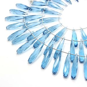 Londres bleu topaze Quartz facettes 6.5 pouces perles gouttes forme brins de pierre en vrac pour la fabrication de bijoux de haute qualité - Product Image 2