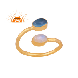 Anillo apilable de plata de ley, Piedra de Luna y Calcedonia azul, joyería de plata al por mayor - Product Image 1