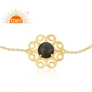 Bracelet en pierre précieuse Labradorite, modèle floral, argent 925, plaqué or 14k, chaîne à maillons, vente en gros, tendance - Product Image 2