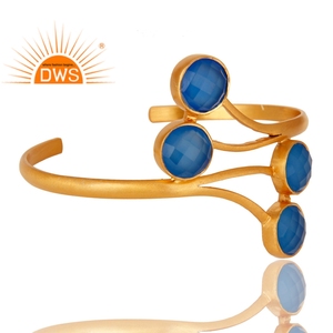 Última plata de ley 2022 chapada en oro Natural Multi azul Calcedonia piedra preciosa brazalete romántico joyería de mujer regalo y fiesta - Product Image 3