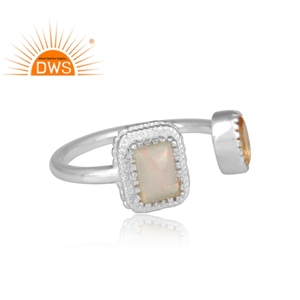 925 Fine Sterling Silver Natural Ethiopian Opal And Citrine Gemstone <b>Adjustable</b> <b>Ring</b> Jewelry Manufacturer - Product Image 3