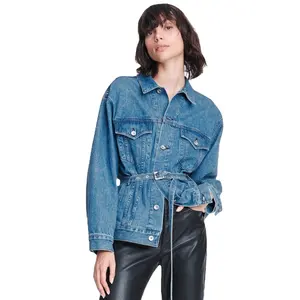 Оптовая продажа оптом короткая стильная легкая рваная джинсовая куртка средней длины рваная ветровка женская короткая джинсовая куртка/женская новая синяя