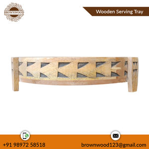 Suministro directo de fábrica Bandeja de servicio de madera de mango redonda hecha a mano con patas Bandeja de madera decorativa multiusos para la cocina del hogar - Product Image 2