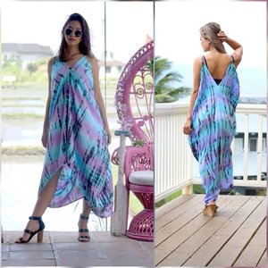 Vente chaude 2025 nouveau été Boho cravate teinture imprimer sans manches Maxi robes coupe ample 100% rayonne tissu plage dames robe - Product Image 1