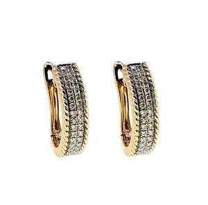 MotherのDay Anniversary Simple Micro Set 18 18k Solid Yellow Gold High Quality Round Diamond Jewellery Hoop Earrings For Women