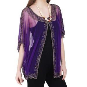 Poncho exclusif de haute qualité pour femmes grandes tailles, en maille, pour le bureau, décontracté, avec des perles à la main, des paillettes, des broderies, pour les soirées, les fêtes, les vacances - Product Image 1